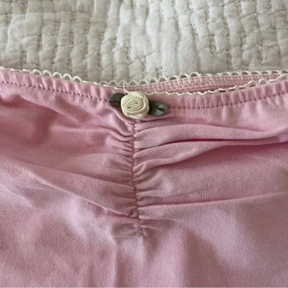 NEW H&M Pink Strapless Tube Top Picot Lace Rosette Coquette Feminine Girly Small - Picture 2 of 4